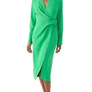 NWT Halston Women's Long Sleeve Button Trim Collar Knit Dress-Parakeet-8